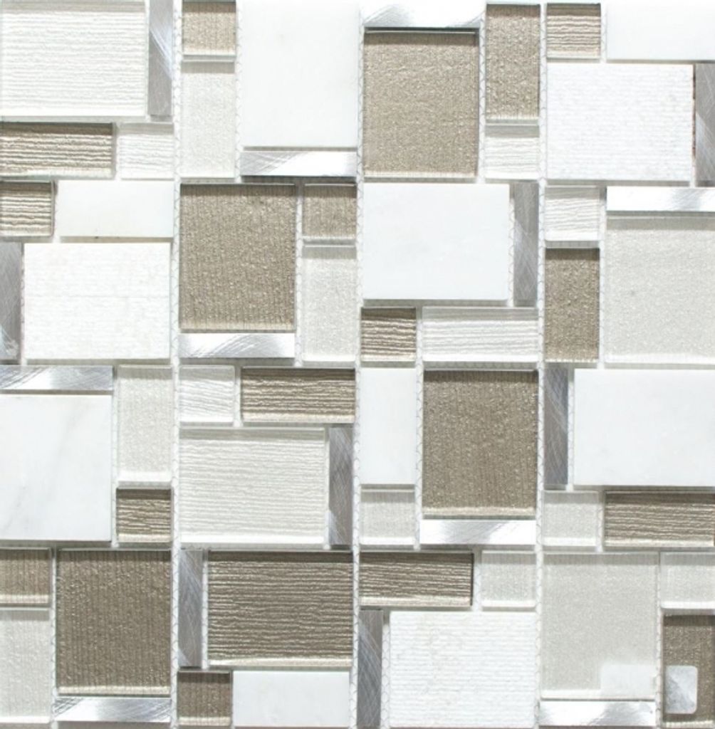 Mosaikfliese Transluzent Aluminium wie hellbeige Kombination Glasmosaik Crystal Stein Alu weiß und beige MOS49-FK01