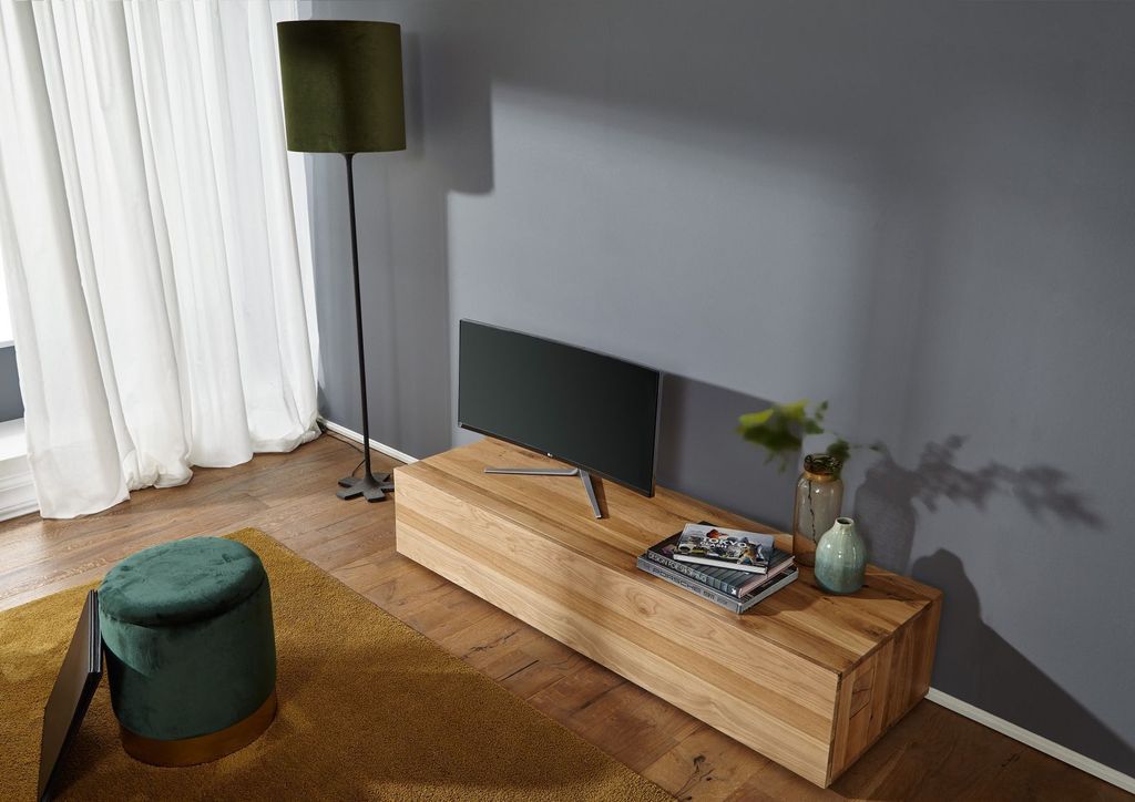 MASSIVMOEBEL24 TV-Board Wild-/Zerreiche 160x52x32 natur geölt FRANKFURT #106