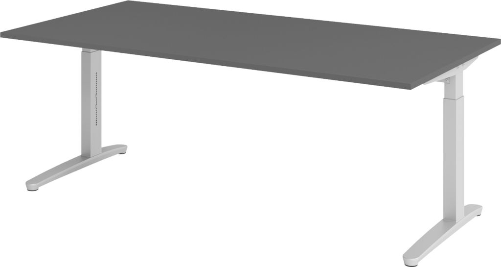 bümö Schreibtisch Serie-XB - Gestell: Silber, Nachbildung: Graphit, Größe: 200 x 100 cm