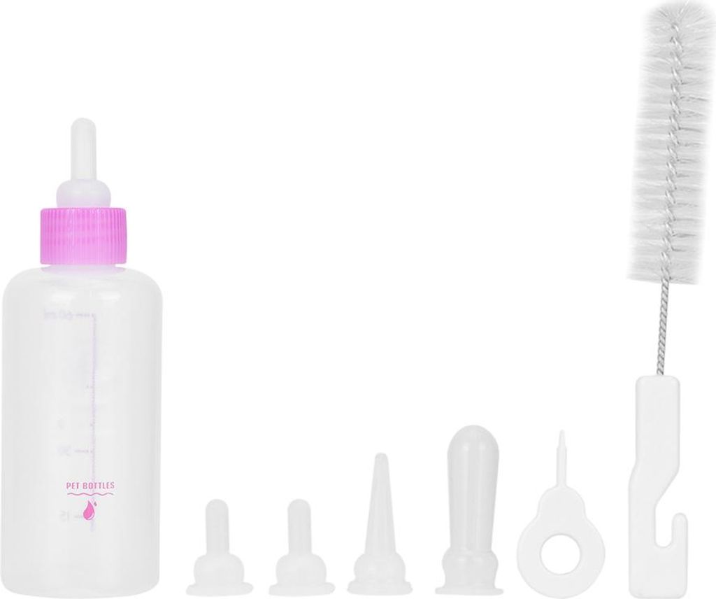 6PCS/ SET 60 ml Haustierpupfkätzchen Fütterungsflasche kleine Hunde Katzenmilch Pflege Kit (Pink)