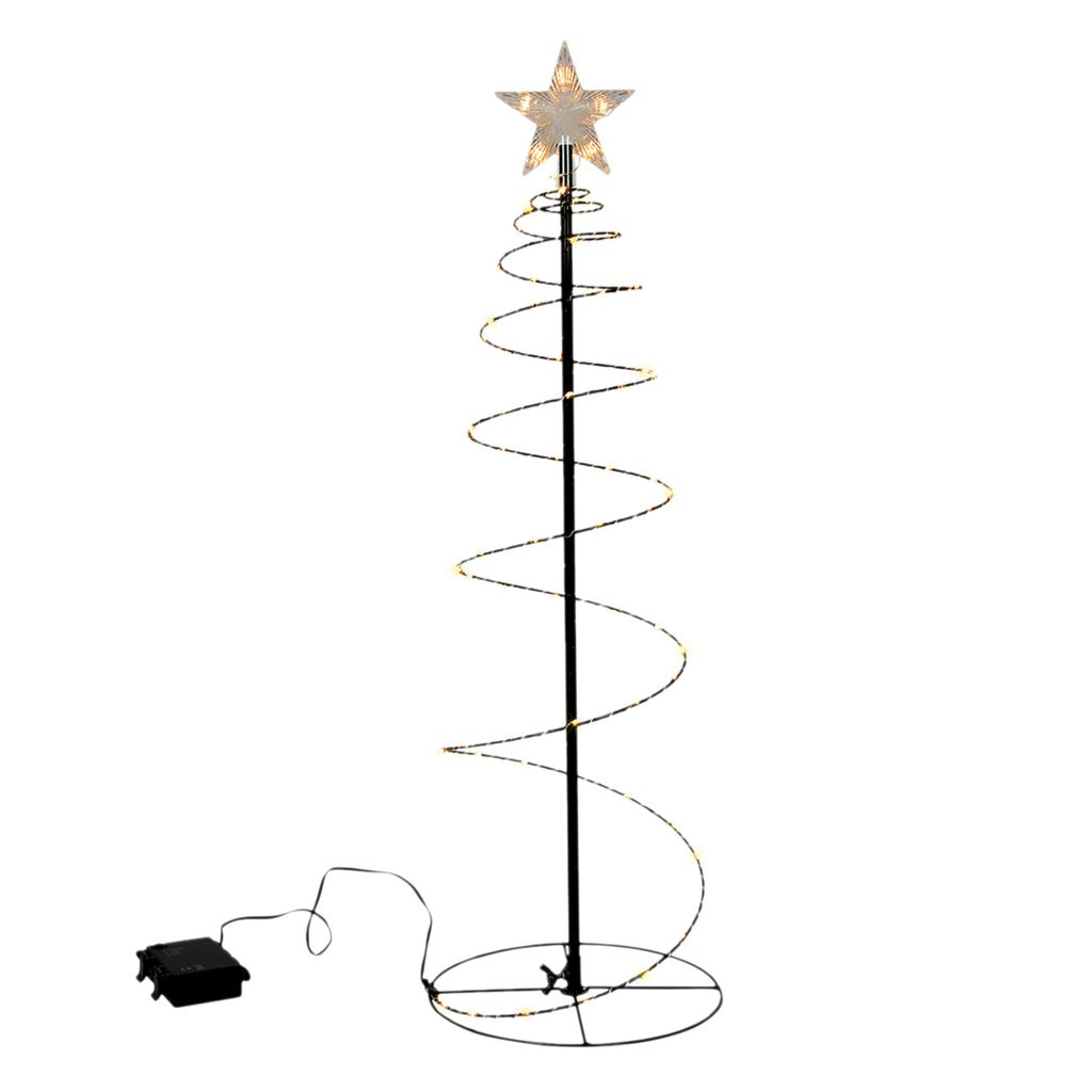 A spiral Christmas tree decoration with LED lights and a star topper, shown against a white background.