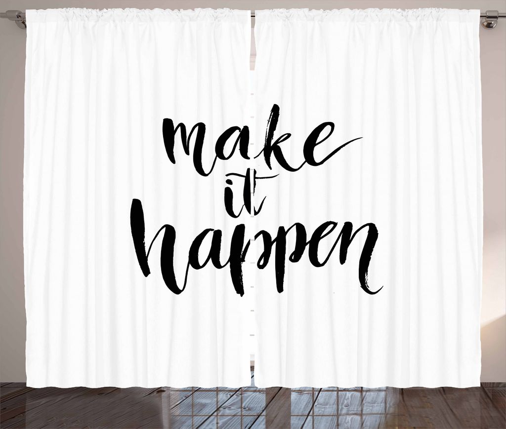 ABAKUHAUS motivational Rustikaler Vorhang, Ziele erreichen, Wohnzimmer Universalband Gardinen mit Schlaufen und Haken, 280 x 175 cm, Weiß Schwarz