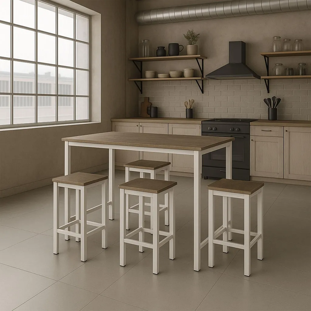 Ensemble table de bar et tabourets encastrables pour petit espace