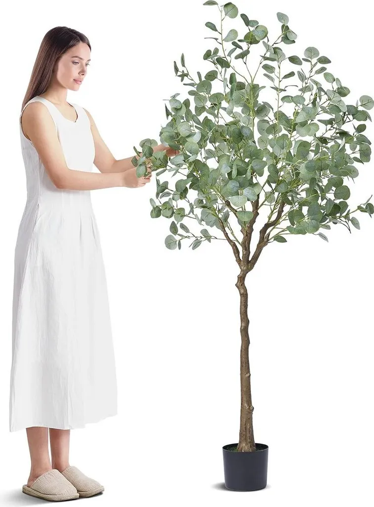 Eucalyptus Artificiel sans Entretien 1,8m avec Fixation de Sécurité