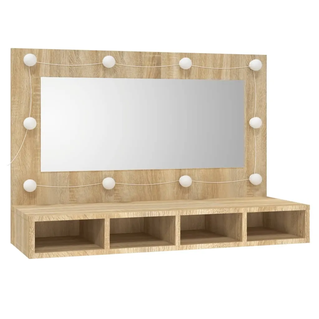 SYFAX™ Mobile a Specchio con LED Rovere Sonoma 90x31,5x62 cm | Bagno Moderno