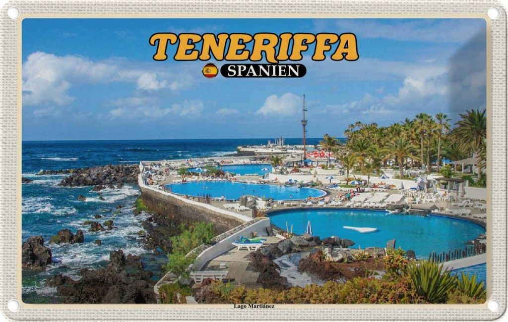vianmo Blechschild 20x30 cm Teneriffa Spanien Lago Martiánez Freibad Bildmotiv Reisemotiv Abenteuer Reisen Urlaub