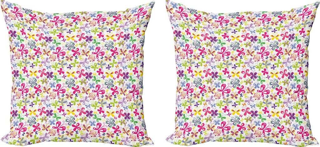ABAKUHAUS Schmetterling Kissenbezug Set (2Stück), Frühlings-Saison themed blühende Natur inspiriert Flora und Fauna Muster wirbelt, 60 x 60 cm, ...