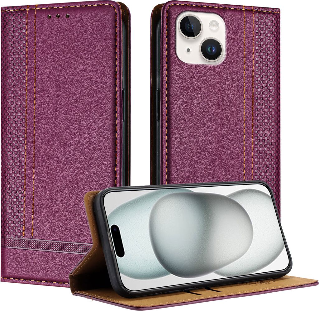 Handyhülle für iPhone 15 Leder Flip Klappbare Schutzhülle Produktbild 