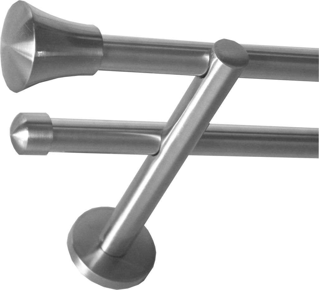 Gardinenstange Set Edelstahl Look Metall Ø 16mm zur Wandbefestigung 2-lauf Modern Knauf, Länge wählbar H22 E19 E17