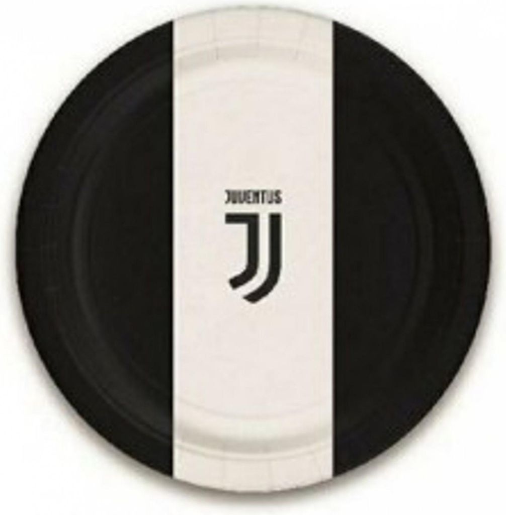 Juventus-Pappteller klein Tischdeko 8 Stück schwarz-weiss 18cm - Einheitsgröße