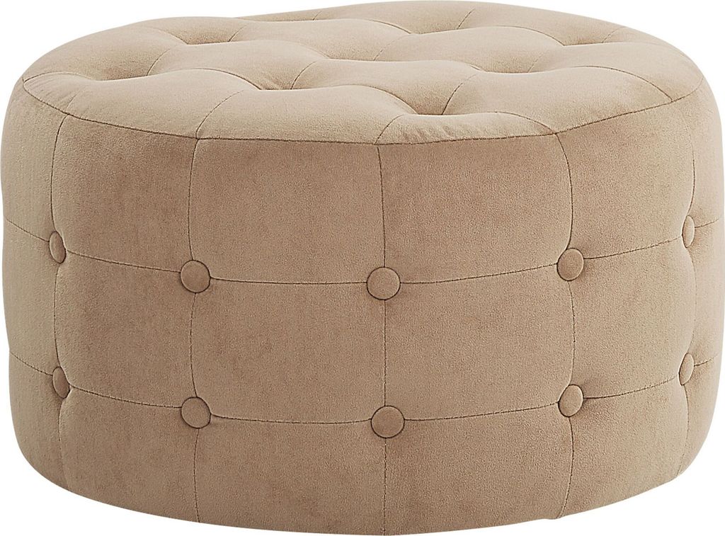 BELIANI Pouf Sandbeige Samtstoff Knopfversteppung Rund Modern Elegant für Wohnzimmer für Schlafzimmer