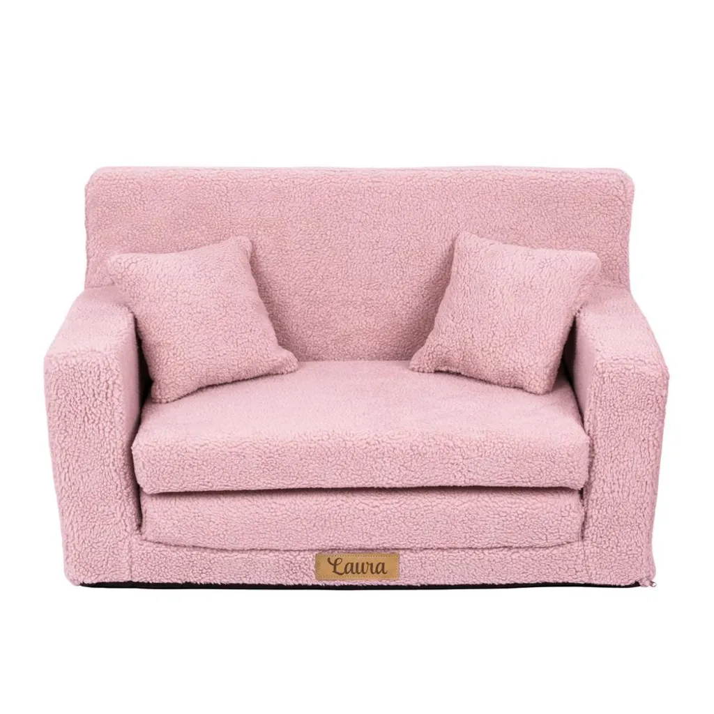 Canapé pliable en mousse pour enfant Flumi en tissu nounours rose doudou