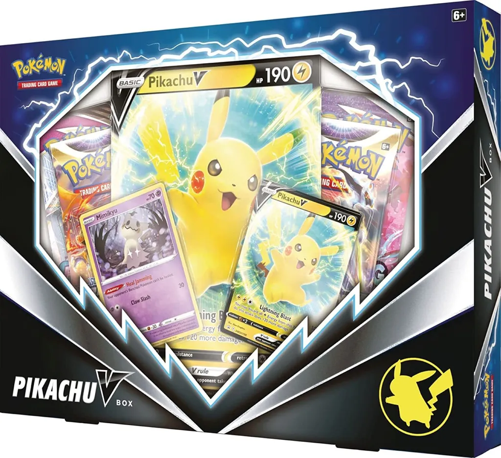 Pokemon Pikachu V Box : Carte Géante Jumbo et 4 Boosters de Collection