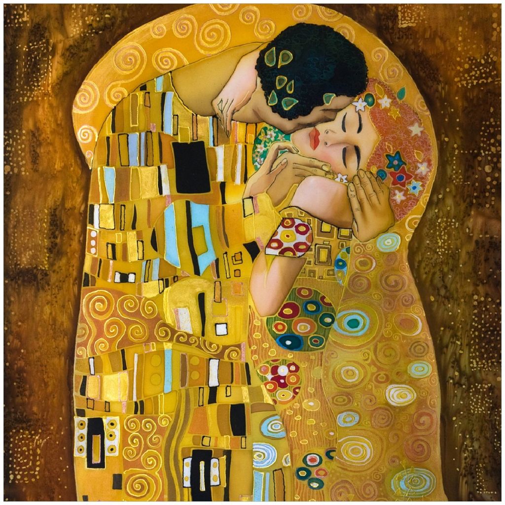 Wallario Memoboard Magnettafel aus Glas, Größe 50 x 50 cm, Motiv Der Kuss von Klimt