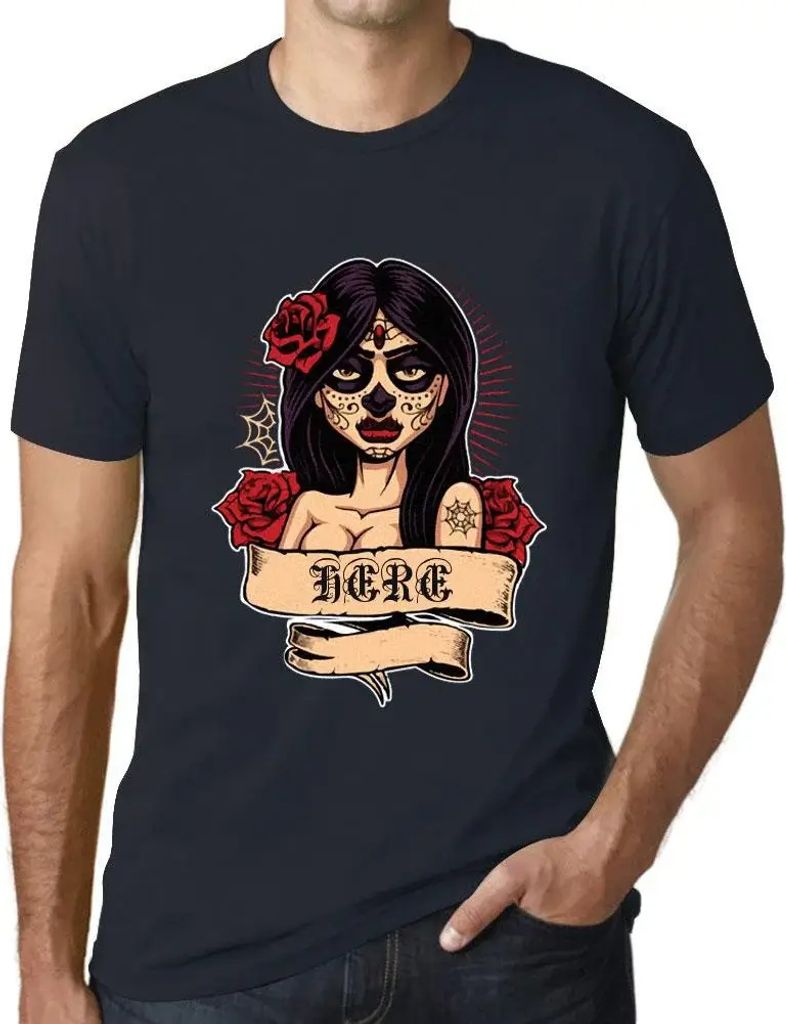 Herren Grafik T-Shirt Frauen Blume Tattoo hier – Women Flower Tattoo Here – Öko-Verantwortlich Vintage Jahrgang Kurzarm Lustige Druck Geburtstag