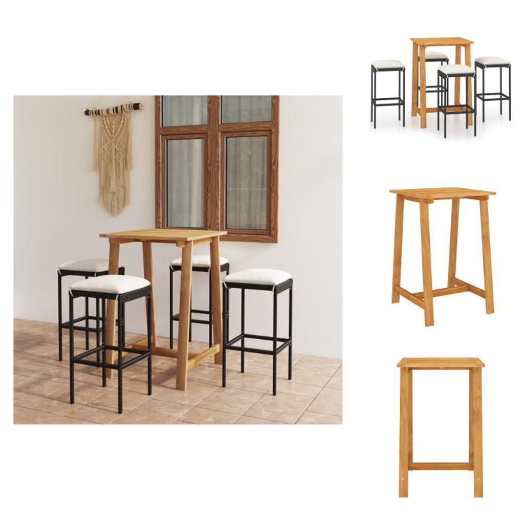 vidaXL 5-tlg. Gartenbar-Set mit Kissen Schwarz - Gartenmöbel-Sets