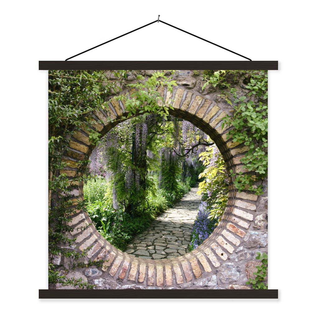 MuchoWow Textilposter Wald - Steine - Aussicht - Weg 90x90 cm mit schwarzem Rahmen - Magnetisches