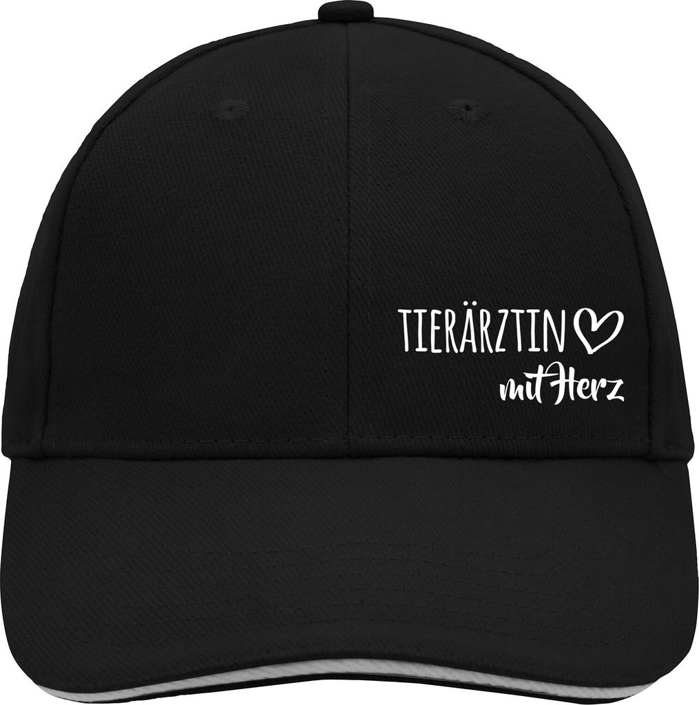 Huuraa Cappy Mütze Tierärztin mit Herz Black/Light Grey Baumwolle 6-Panel Kappe Geschenkidee