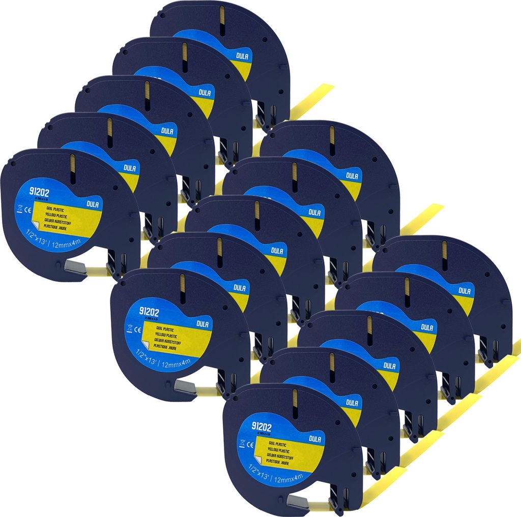 DULA – Dymo LetraTag 91202 Etiketten – Schwarz auf Gelb – 12 mm x 4 m – 15 Stück