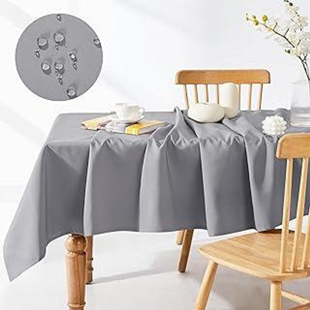 Deconovo Tischdecke Outdoor Wetterfest 220x130 cm Grau Tischdecken Abwaschbar Lotuseffekt Tischtücher rechteckig Wasserabweisend Gartentischdecke ...