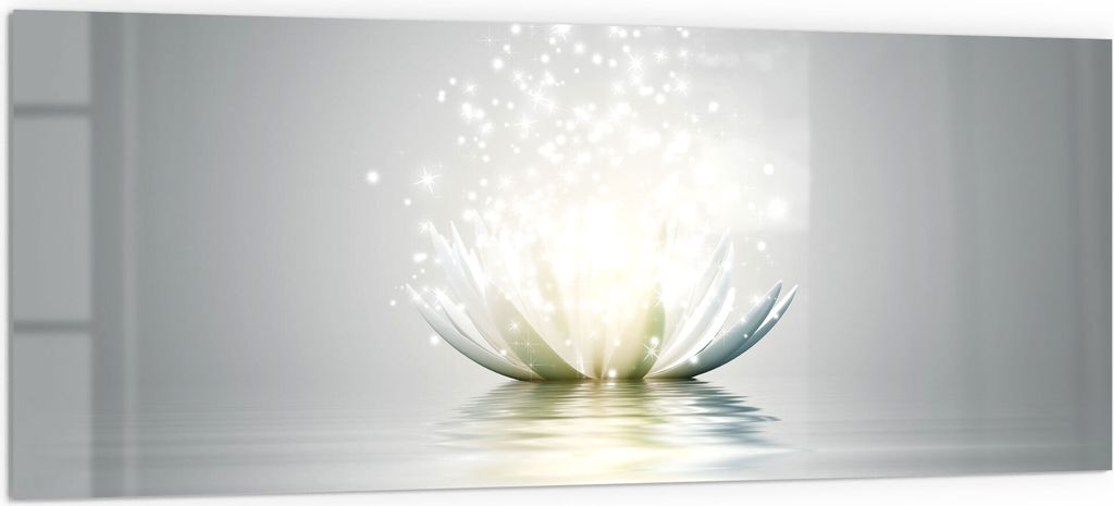DEQORI Küchenrückwand Glas 125x50 cm 'Funkelnde Lotusblüte' Spritzschutz Bad Rückwand