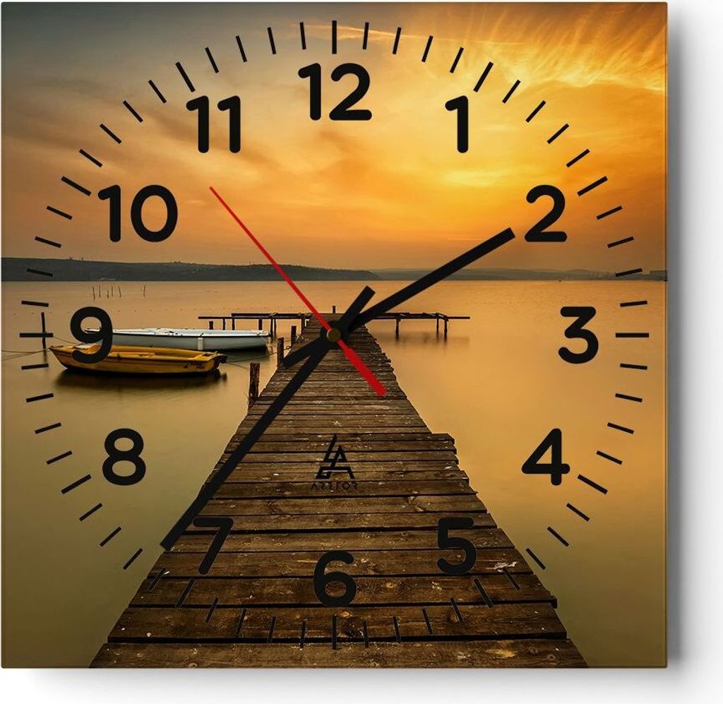 Wanduhr - Quadrat - Glasuhr - See Brücke - 40x40cm - Schleichendes Uhrwerk - Lautlos - zum Aufhängen bereit - Dekoration Modern - Wanddekoration ...
