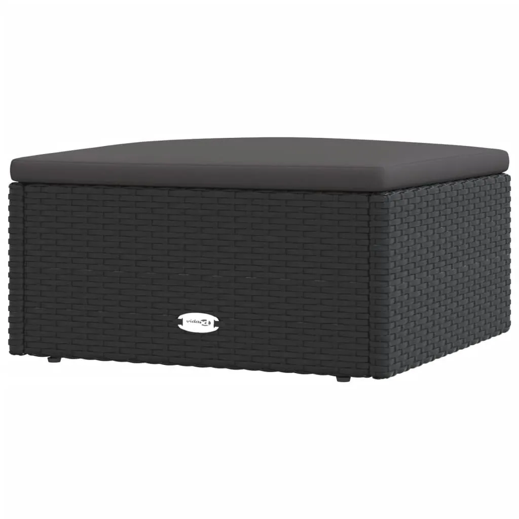 SYFAX™ Poggiapiedi da Giardino con Cuscino in Polyrattan Nero