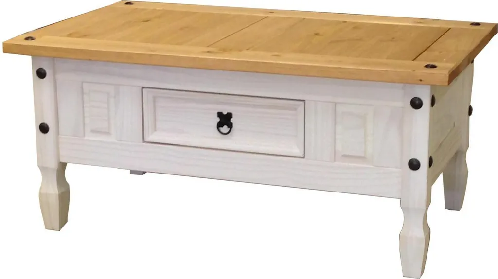 Table basse CORONA cire blanche 163910B - Meuble de salon authentique