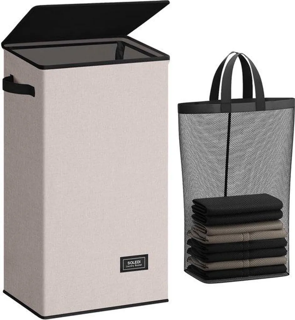 Grand sac à linge 100 L avec couvercle et sac intérieur amovible gris