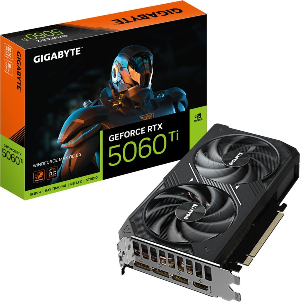 GIGABYTE GeForce RTX 5060 Ti WINDFORCE MAX OC 8G Grafikkarte – 8 GB GDDR7, 128 Bit, PCI-E 5.0, 2587 MHz Kernfrequenz, 3 x DisplayPort, 1 x HDMI, ...
