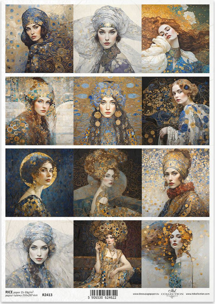 ITD Reispapier Decoupage Bastelpapier Serviettentechnik-R2413 Frauen, Mosaike, Jugendstilmotive - Inspiriert von Klimt