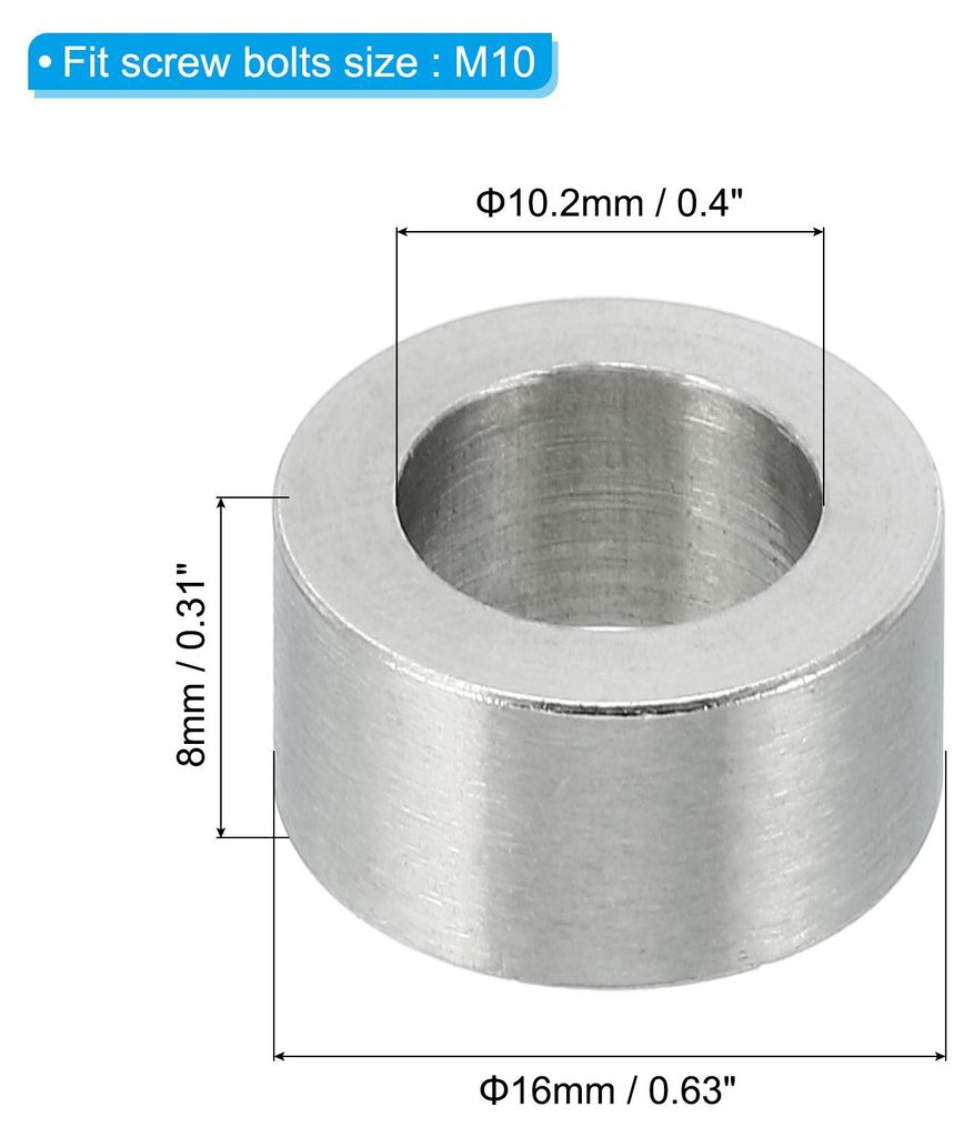 M10 Edelstahl Abstandshalter 2 Stš¹ck Flach Unterlegscheiben 10.2 mm ID x 16 mm OD x 8 mm L Distanzhš¹lsen Abstandsschraube Abstandsbolzen Rund...
