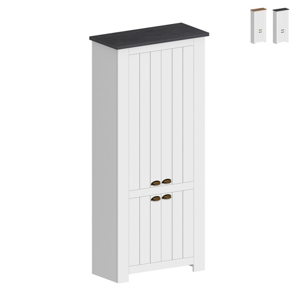 Hillrose Mehrzweck-Schuhschrank, 4 Türen, 84x42x200cm, klassisch weiß - Schwarz