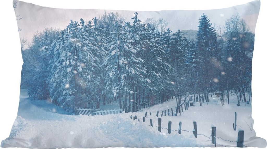 MuchoWow Zierkissen Sofakissen Wohnzimmer Dekokissen 60x40 cm Wald - Schnee - Winter - Kopfkissen - Polster mit Foto