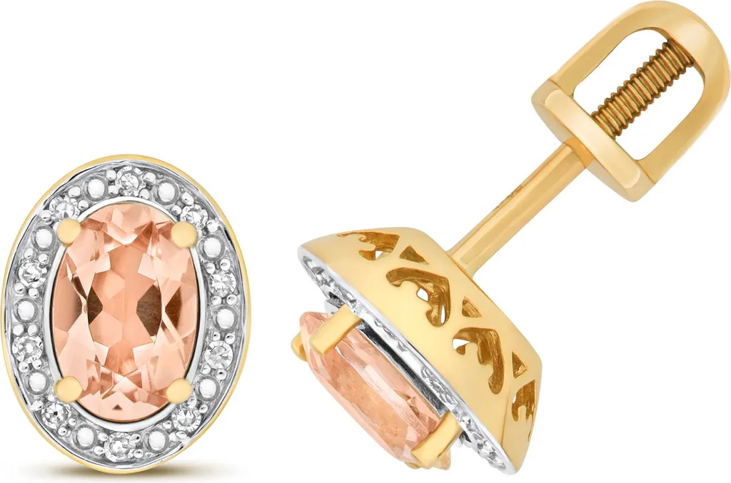 Boucles d'oreilles clous en Or Rose, Diamants et Morganite Véritable