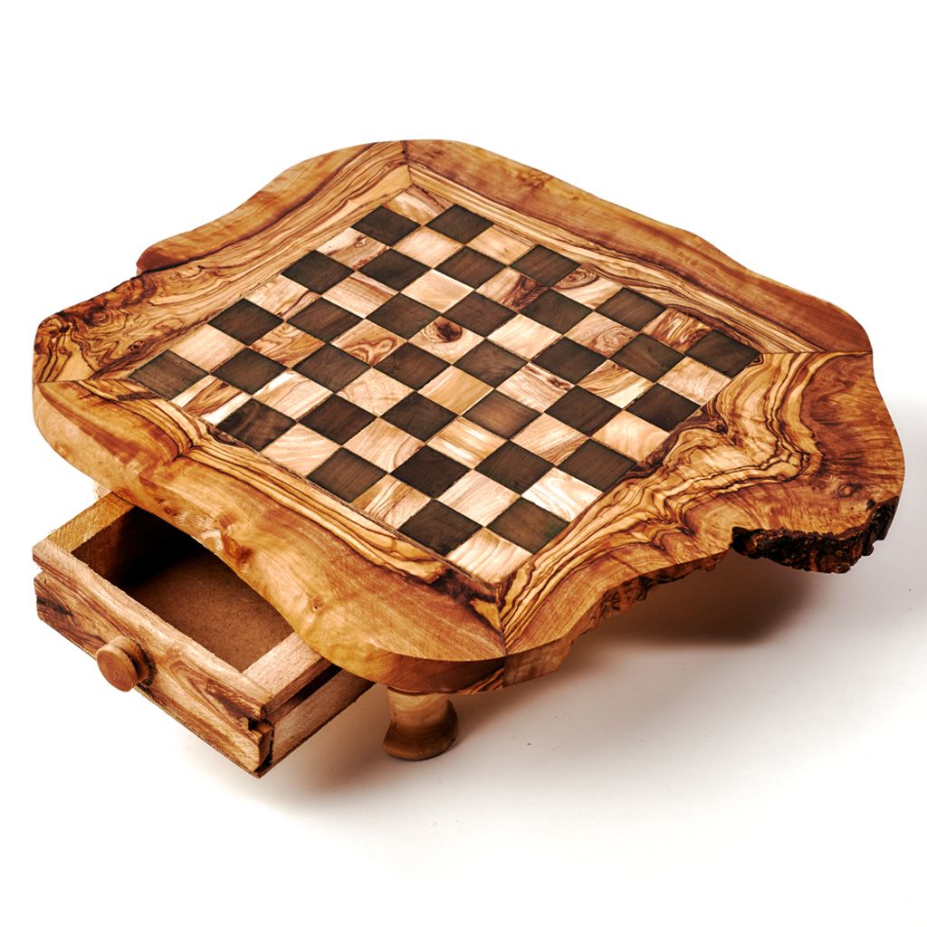 Schach Schachbrett Schachspiel Schachtisch aus Olivenholz Naturrand inkl Figuren 