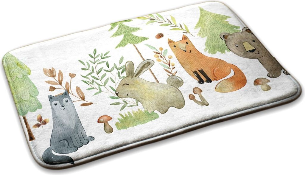Kinderteppich Schlafzimmer Modern - 90 cm x 60 cm - Tiere Im Wald