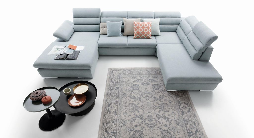 Masseno Ecksofa RISO mit Schlaffunktion U-Form, Sofa mit Bettkasten, Wohnzimmersofa, Couch, Soffa, Bettsofa, Couchgarnitur- Blau, MONOLITH 72