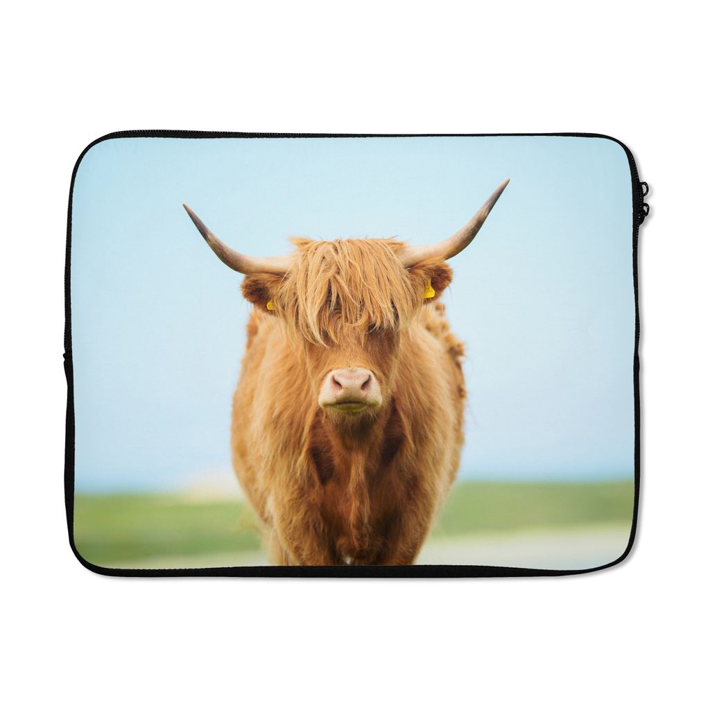 MuchoWow Laptop Hülle 17 Zoll Laptoptasche Schottischer Highlander - Haare - Gras - Zipper - Schutzabdeckung