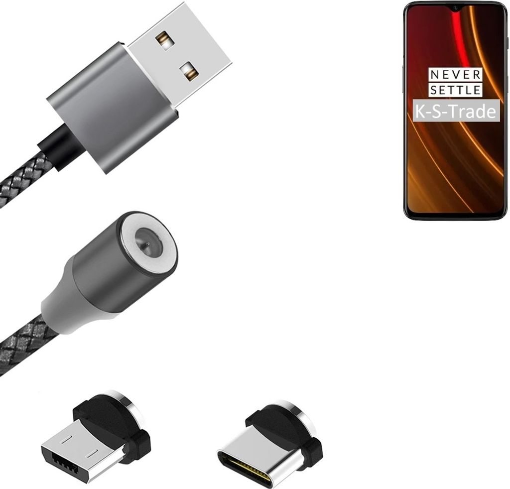 K-S-Trade Hochwertiges Magnet-Lade-kabel Sync-Kabel Daten-Kabel für OnePlus 6T mit USB-Typ-C-Anschluss und Micro-USB-Anschluss 2A bis zu 480mbps