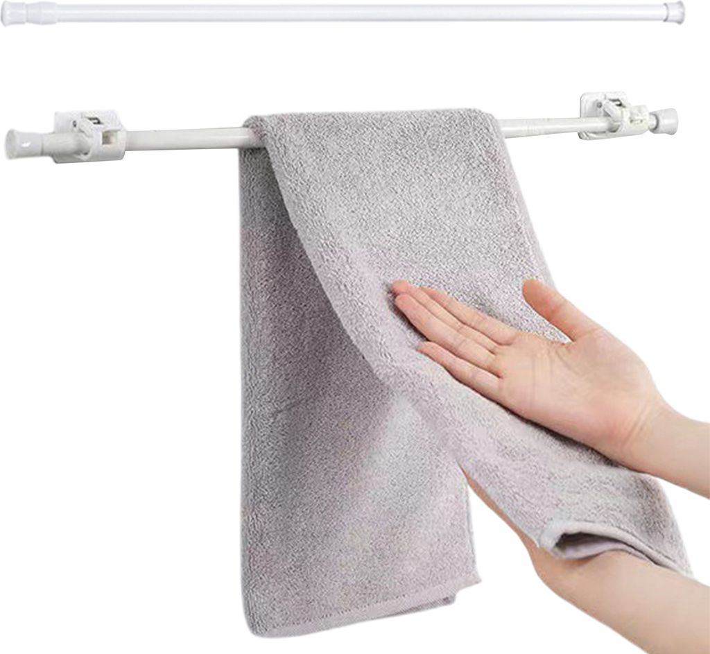 Ausziehbare Duschvorhangstange, Teleskop-Vorhangstange ohne Bohren, verstellbare Duschstange für Badezimmer, Netz-Voile-Vorhang, Handtuch