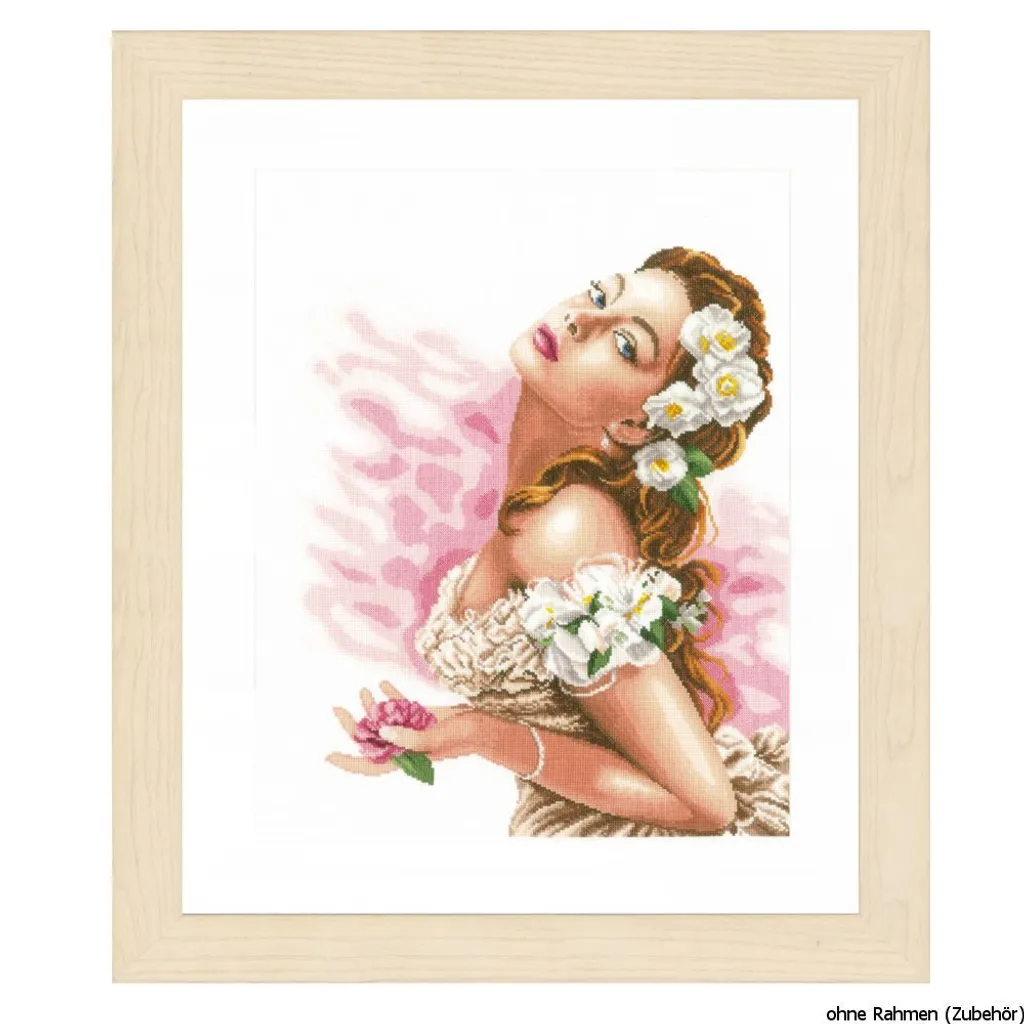 Décoration murale à broder Femme aux camélias II Lanarte pour intérieur chic