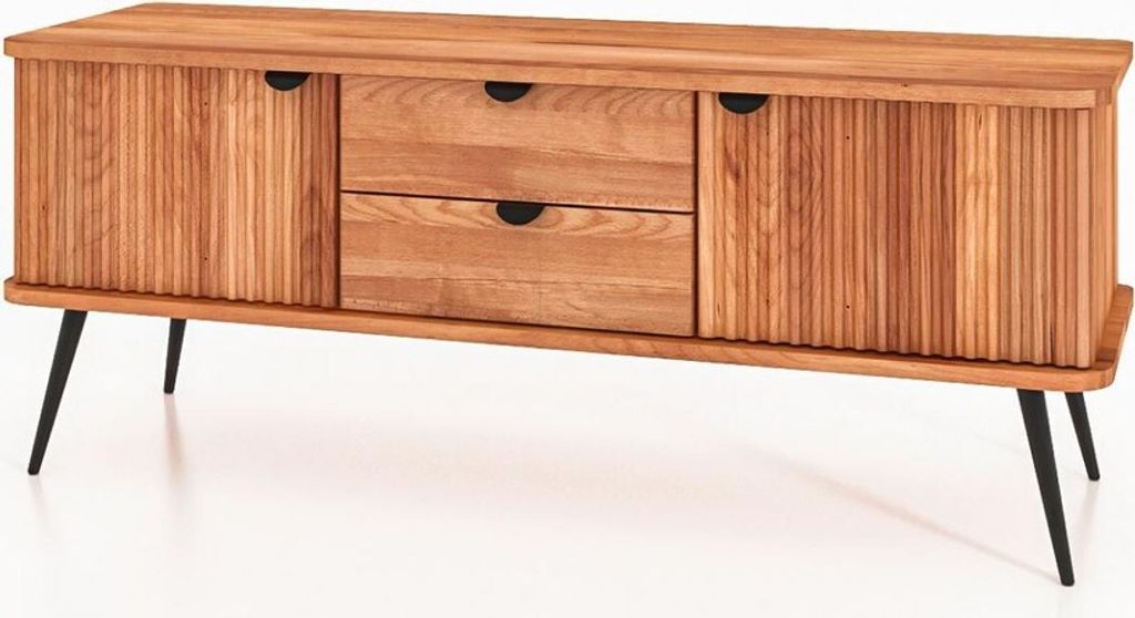 Kommode Tula Kernbuche massiv 144x46x57 mit 2 Schubladen 2 Türen Riffelfront