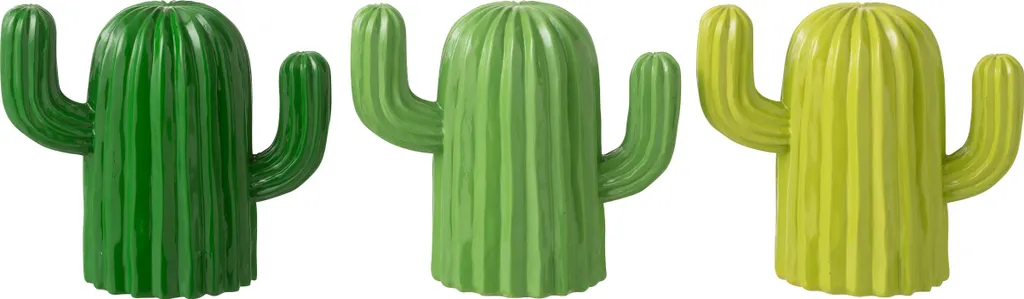 Cactus Décoratif J-Line en Polyrésine Vert Petit Assortiment de 3 Pièces