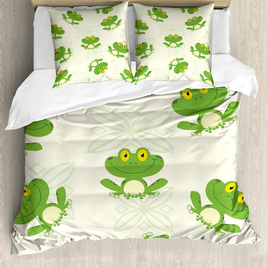 Housse de couette 155x220 motif animal souriant et taie d'oreiller ivoire