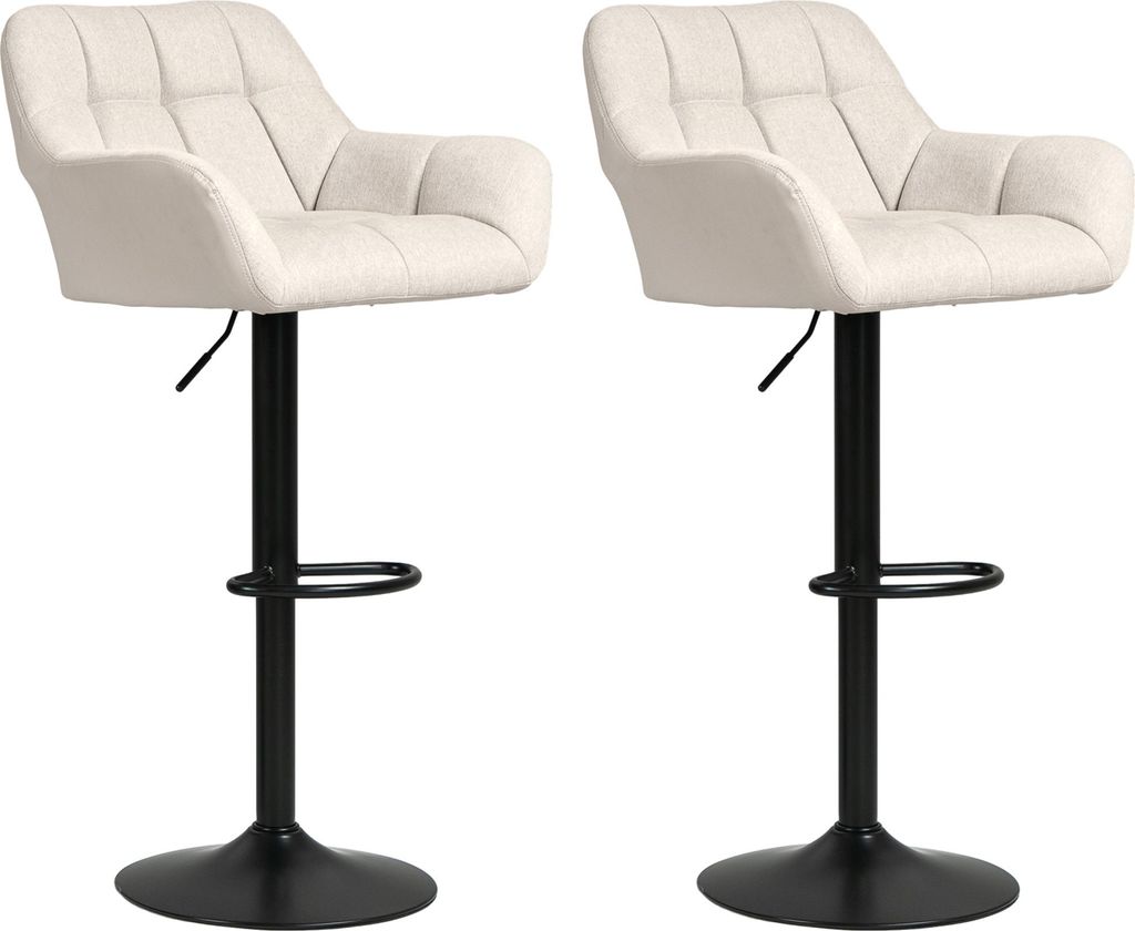 Barhocker 2er-Set Retro-Design höhenverstellbar Kunstleder Leinenoptik Creme + Schwarz