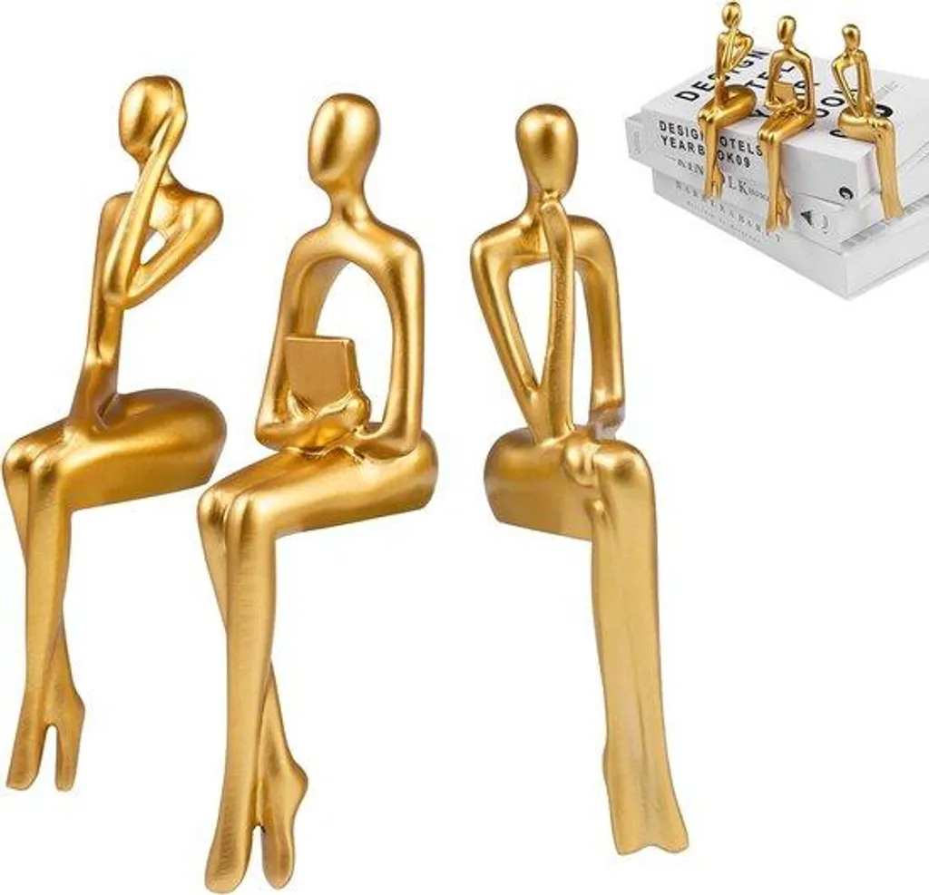 Trio de figurines dorées en résine haute qualité pour décoration de luxe