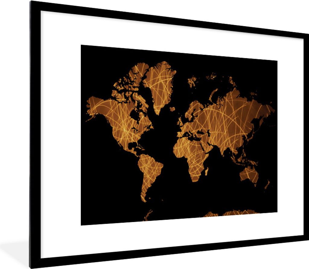 MuchoWow Gerahmtes Poster Weltkarte - Abstrakt - Braun 80x60 cm - Poster mit Schwarzem Bilderrahmen Wandposter Rahmen Foto Bilder - Schlafzimmer-...