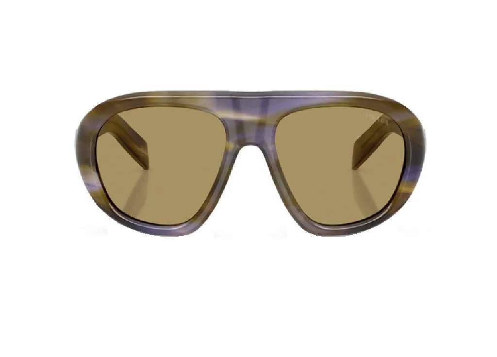 Lunettes Prada PRC05S marron rayé en acétate avec verres vert olive UV