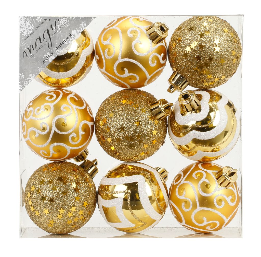 8 Weihnachtskugeln 6cm Kunststoff bruchfest Motive Muster Weihnachtskugeln 60mm